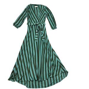 Dixie Stretch Sparkle Mesh Striped long Maxi Dress Belted Retro